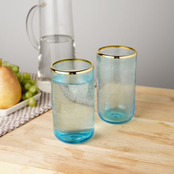 Gold Rim Bubble Glass Tumbler Set
