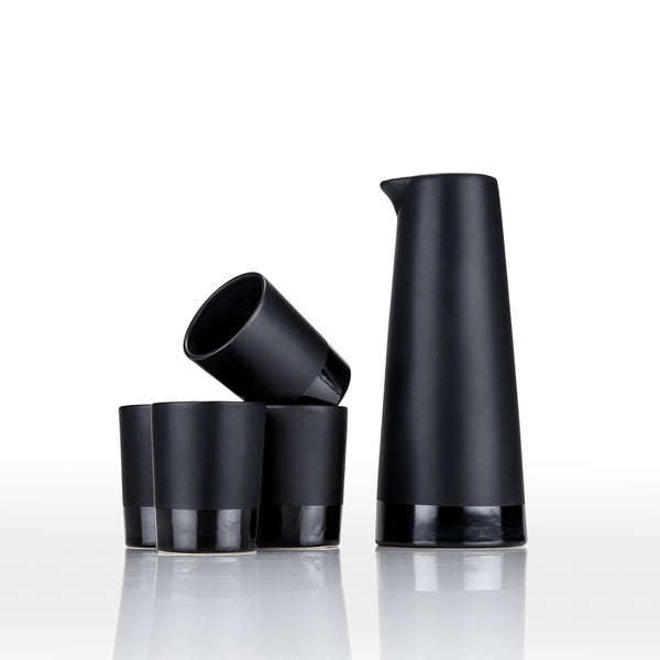 five piece black sake set