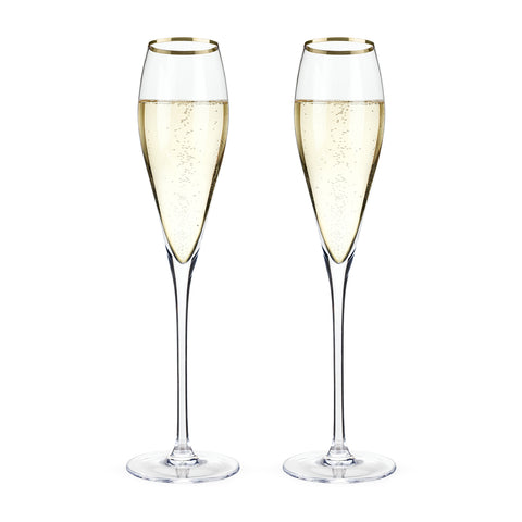 Gold-Rimmed Crystal Champagne Flutes