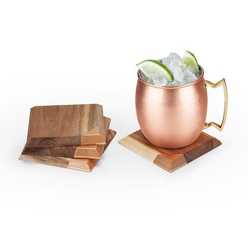 set of wood and metallic coasters 